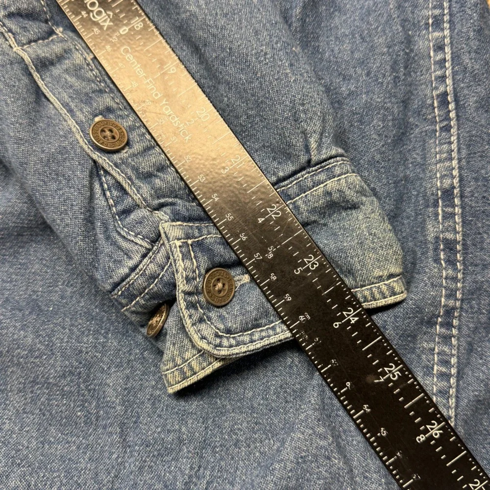 Levi Strauss Mens Denim Shirt Jacket Fleece Lined Blue Plaid Medium RN107622 - Picture 9 of 9